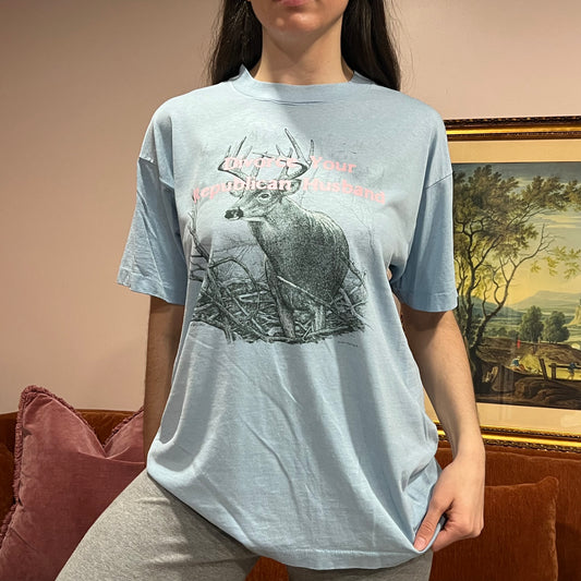 DIVORCE YOUR REPUBLICAN HUSBAND deer t-shirt with pink text (XL)