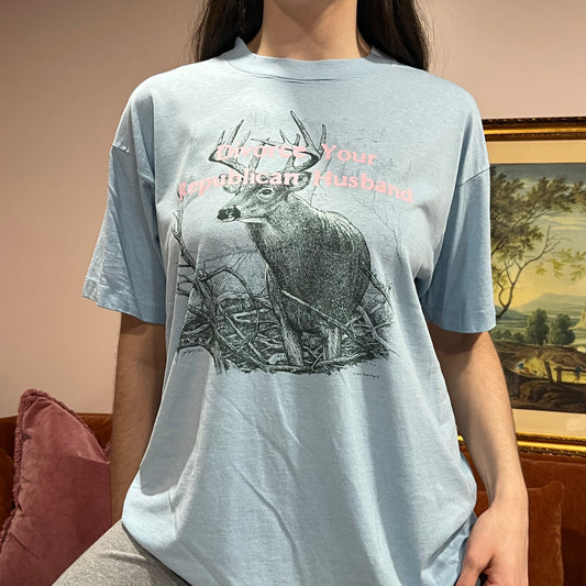 DIVORCE YOUR REPUBLICAN HUSBAND deer t-shirt with pink text (XL)