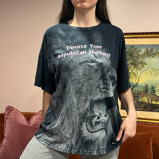 DIVORCE YOUR REPUBLICAN HUSBAND animal t-shirt with pink text (XL)