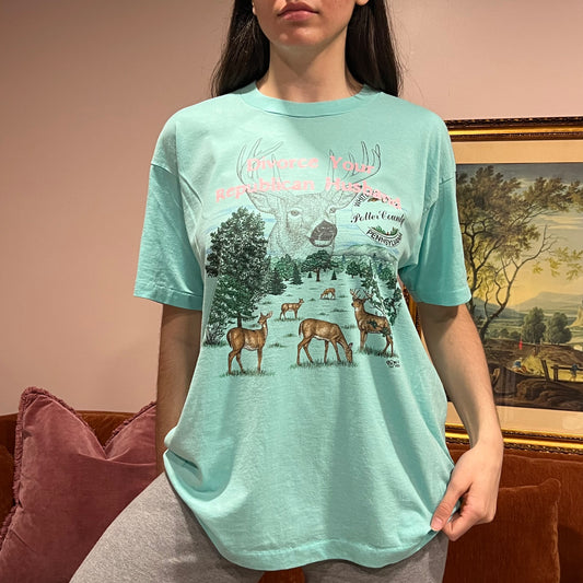 DIVORCE YOUR REPUBLICAN HUSBAND deer t-shirt with pink text (XL)