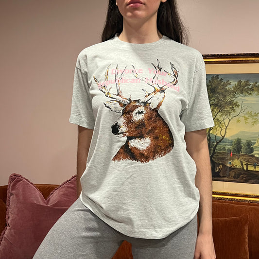 DIVORCE YOUR REPUBLICAN HUSBAND deer t-shirt with pink text (L)