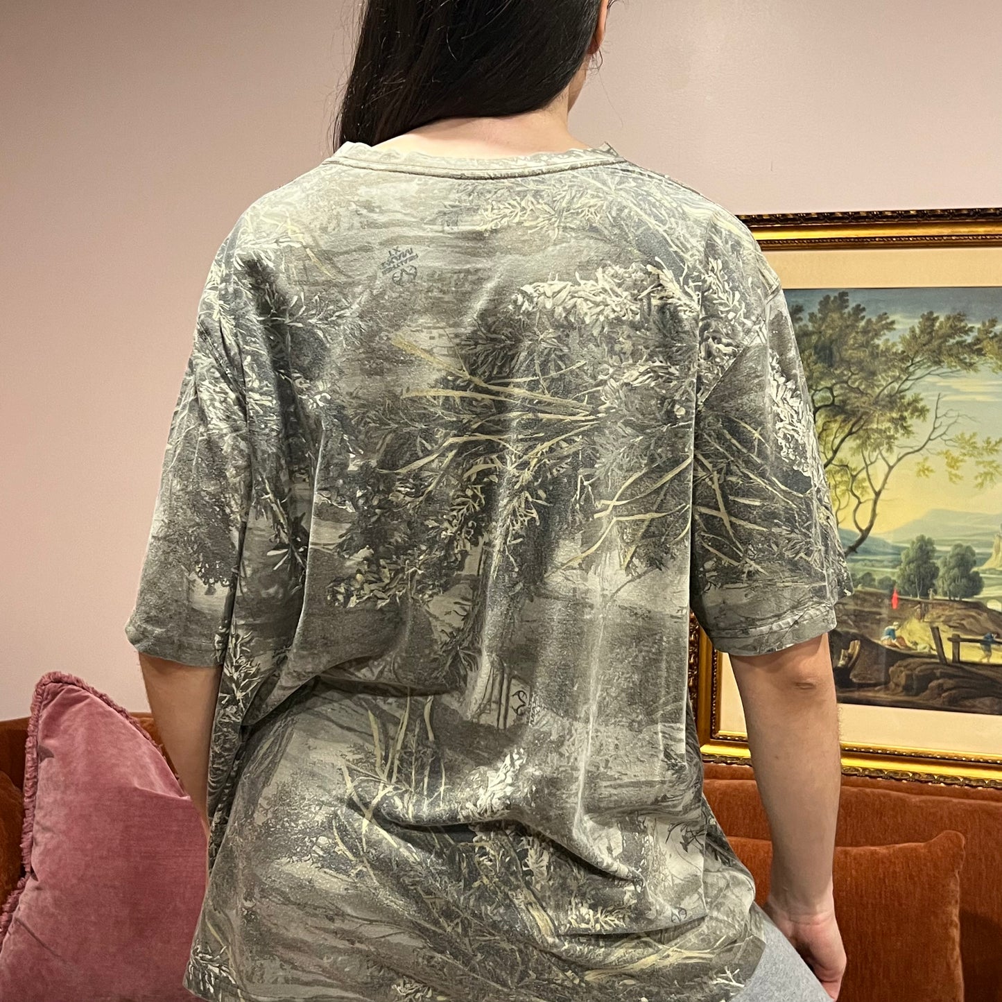 DIVORCE YOUR REPUBLICAN HUSBAND camo t-shirt with pink text (XL)
