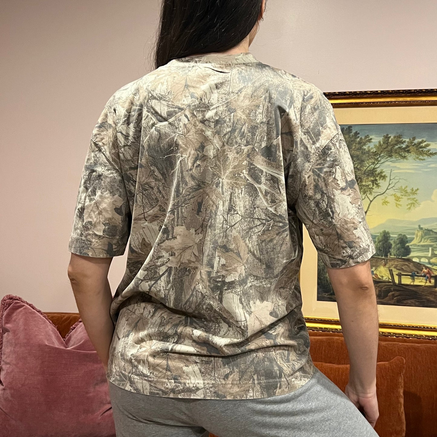 DIVORCE YOUR REPUBLICAN HUSBAND camo t-shirt with pink text (M)