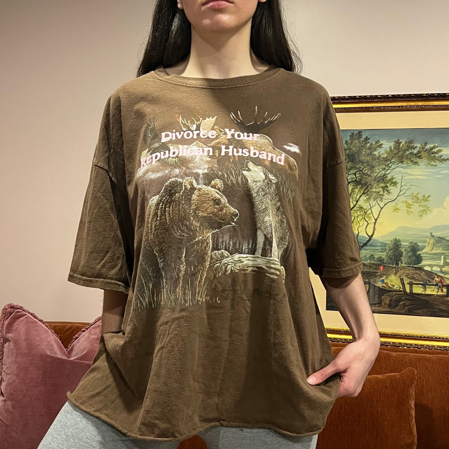 DIVORCE YOUR REPUBLICAN HUSBAND animal t-shirt with pink text (3XL)