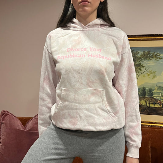 DIVORCE YOUR REPUBLICAN HUSBAND pink camo with pink text (XS)
