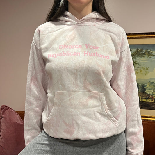 DIVORCE YOUR REPUBLICAN HUSBAND pink camo with pink text (XS)