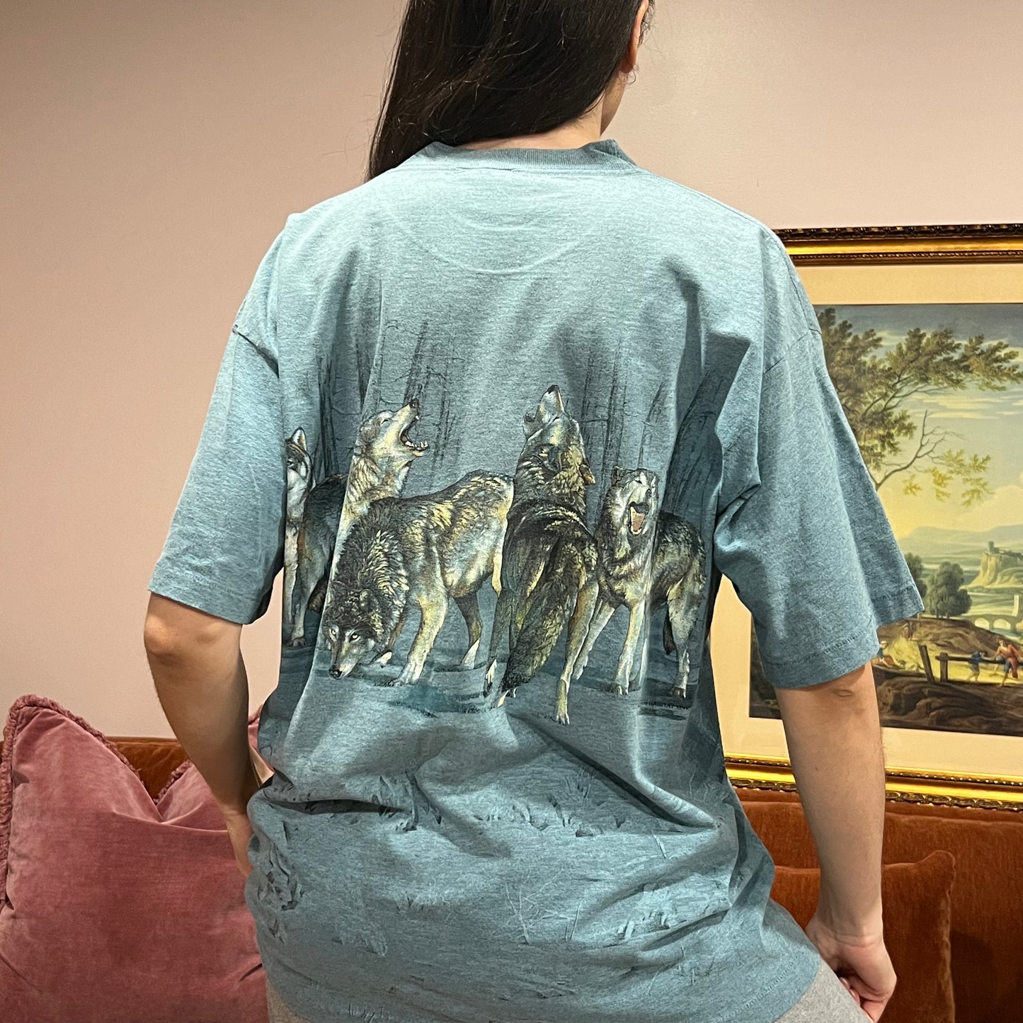 DIVORCE YOUR REPUBLICAN HUSBAND wolf t-shirt with pink text (XL)