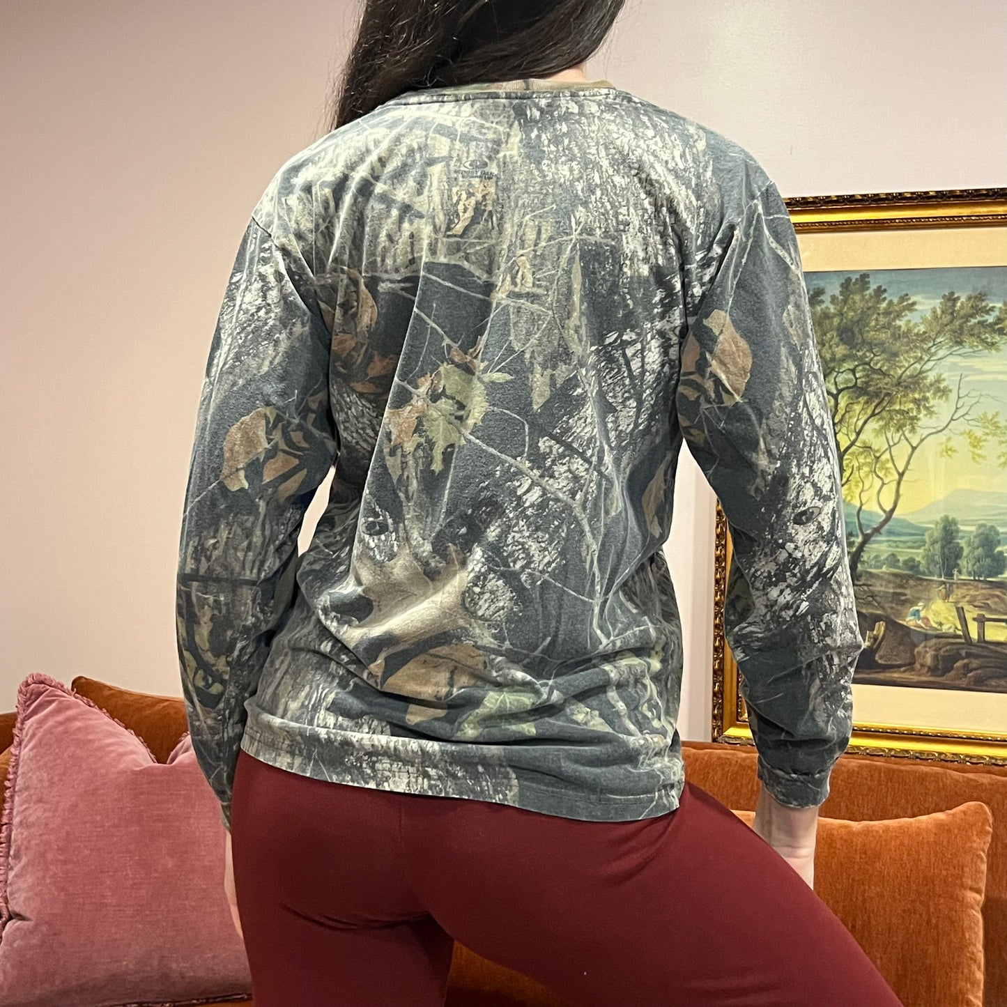 DUMP YOUR REPUBLICAN BOYFRIEND camo long sleeve t-shirt with pink text (XL)