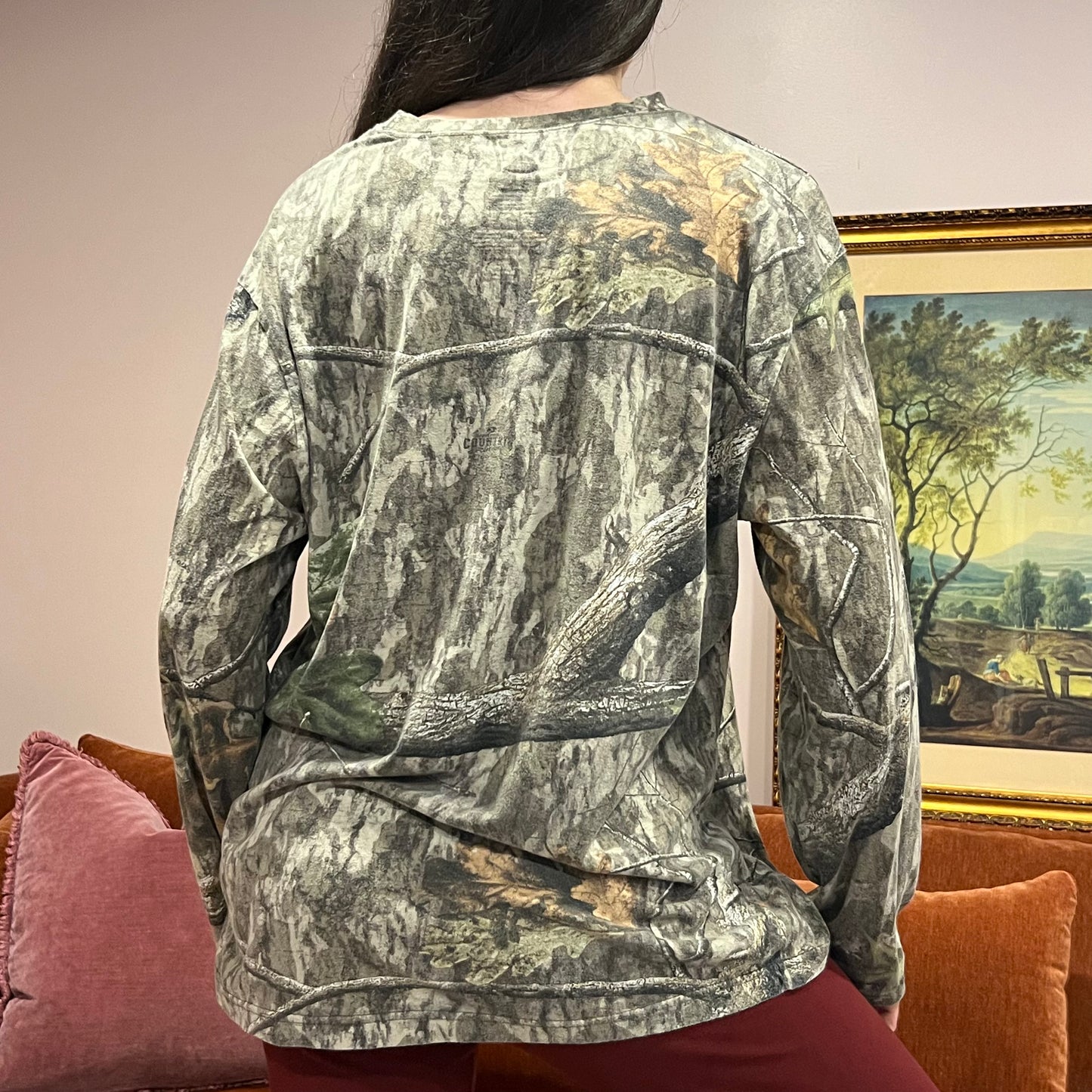 DUMP YOUR REPUBLICAN BOYFRIEND camo long sleeve t-shirt with pink text (XL)