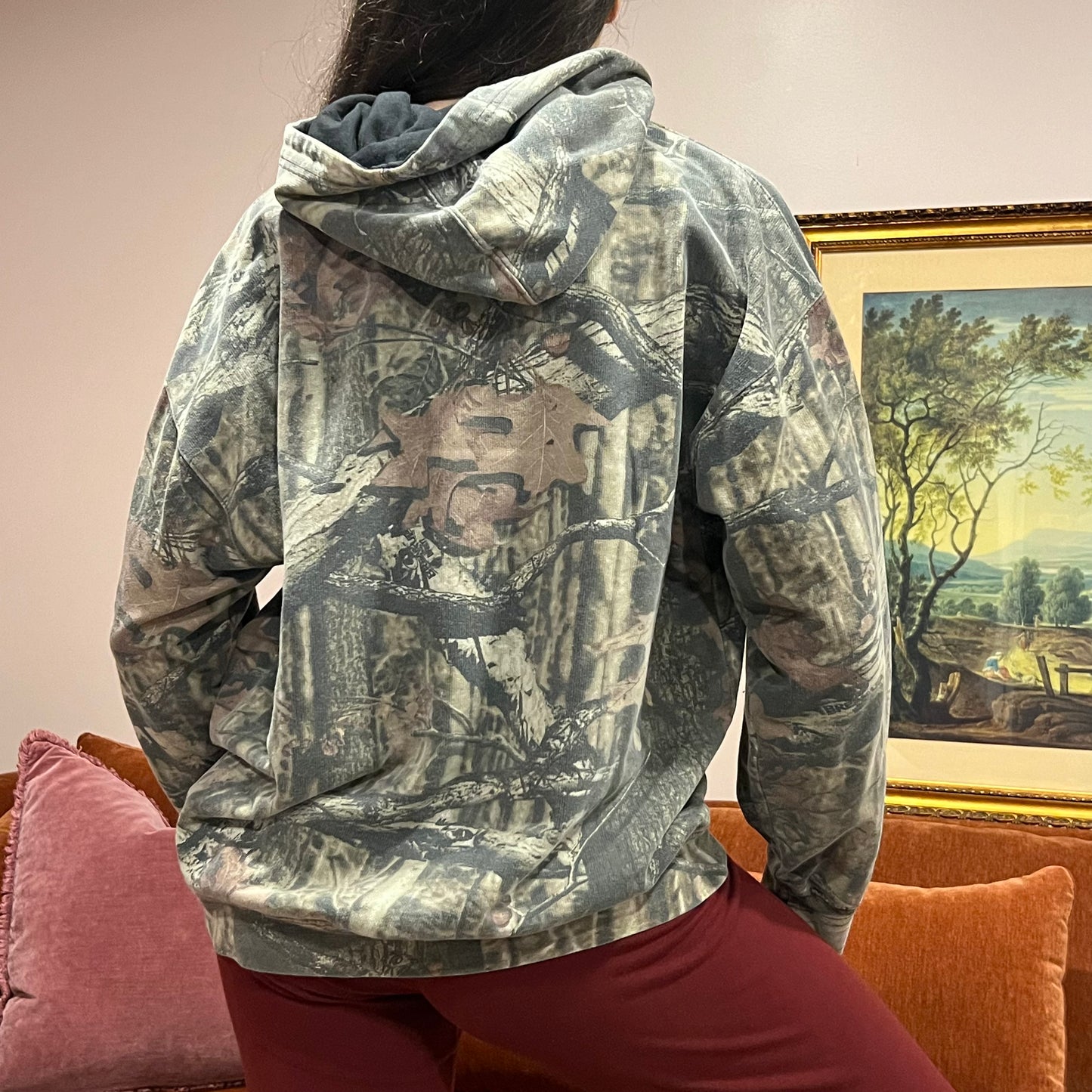 DUMP YOUR REPUBLICAN BOYFRIEND camo hoodie with pink text (XL)