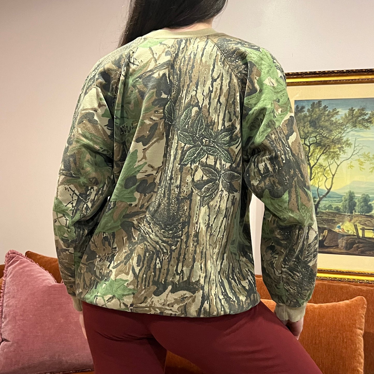 DUMP YOUR REPUBLICAN BOYFRIEND camo crewneck with pink text (XL)