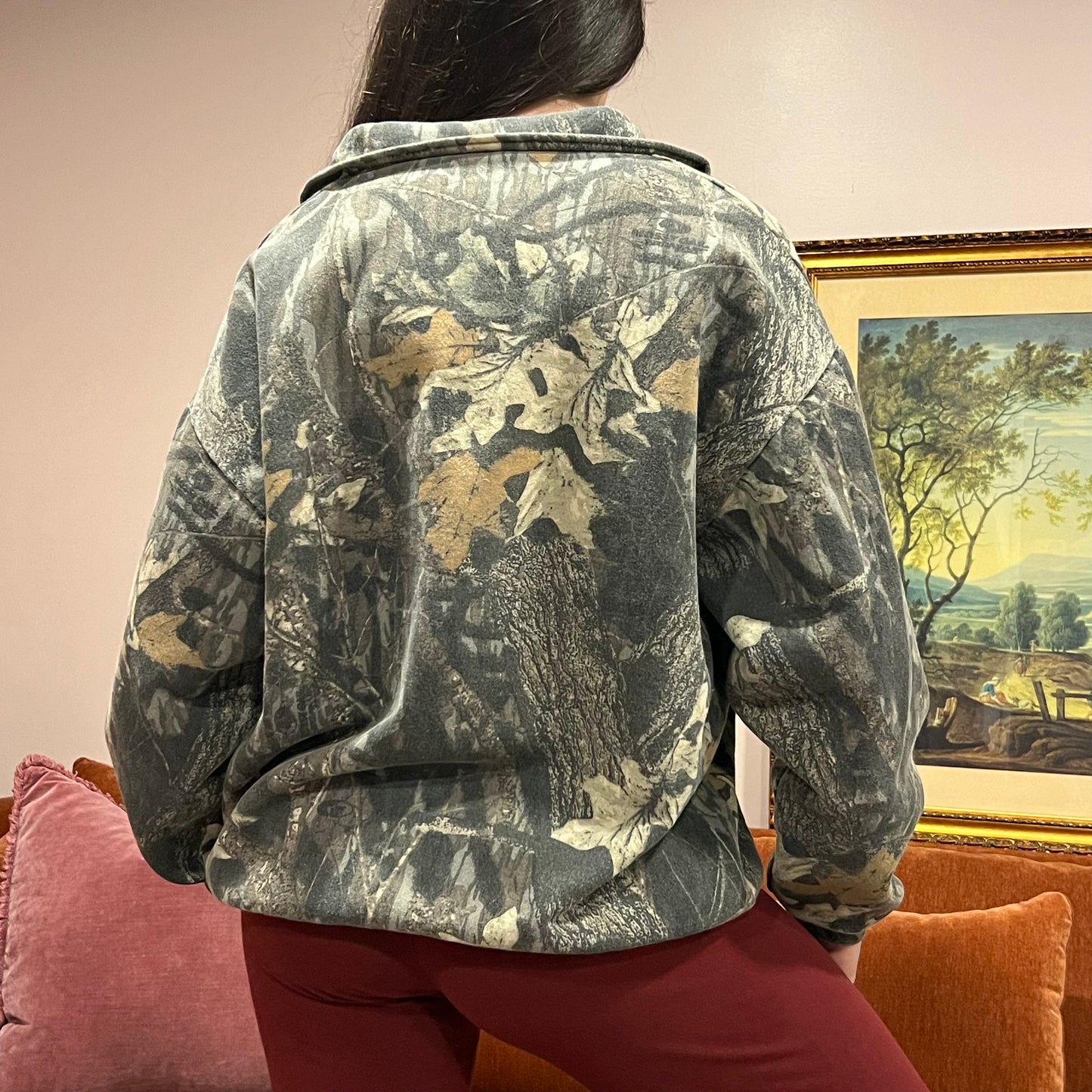 DUMP YOUR REPUBLICAN BOYFRIEND camo zip-up with pink text (XL)