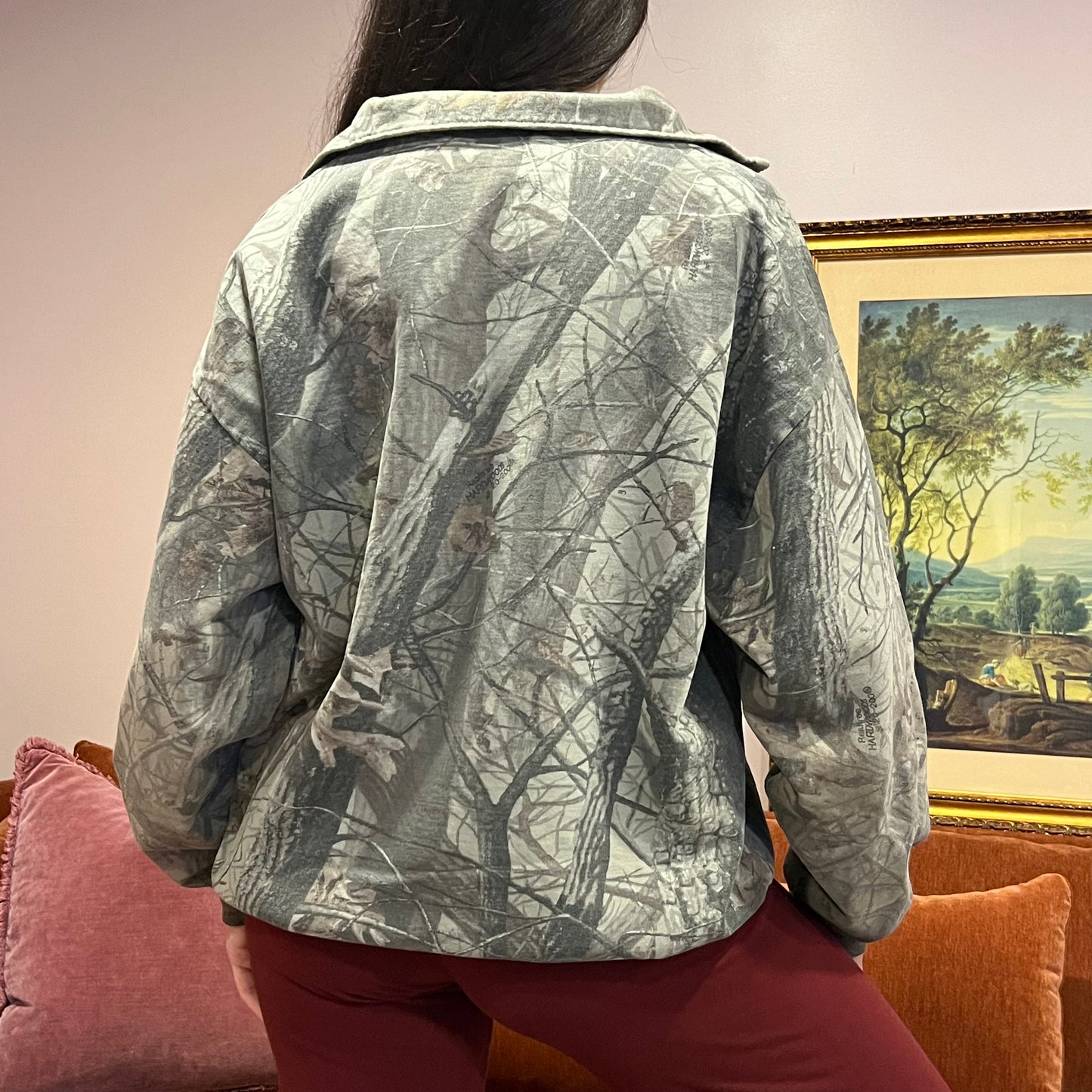 DUMP YOUR REPUBLICAN BOYFRIEND camo zip-up with pink text (L)