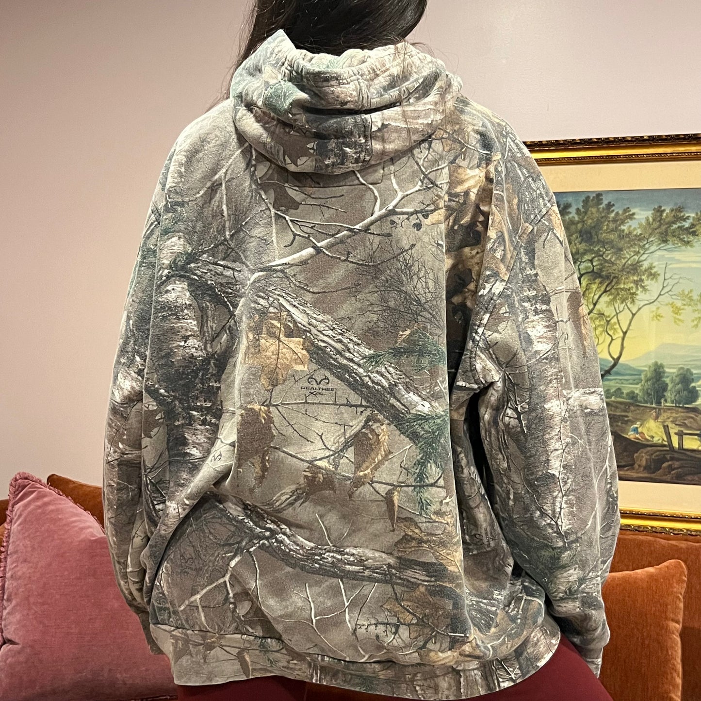 DUMP YOUR REPUBLICAN BOYFRIEND camo hoodie with pink text (XL)