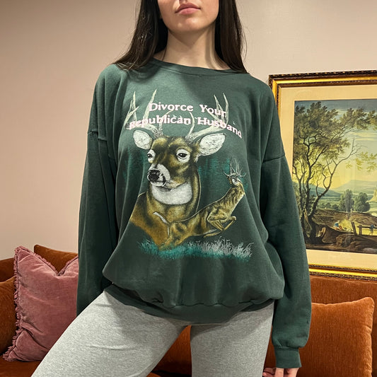 DIVORCE YOUR REPUBLICAN HUSBAND animal crewneck with pink text (XL)