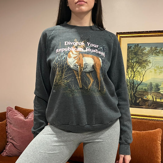 DIVORCE YOUR REPUBLICAN HUSBAND animal crewneck with pink text (XL)