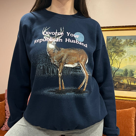 DIVORCE YOUR REPUBLICAN HUSBAND animal crewneck with pink text (XL)