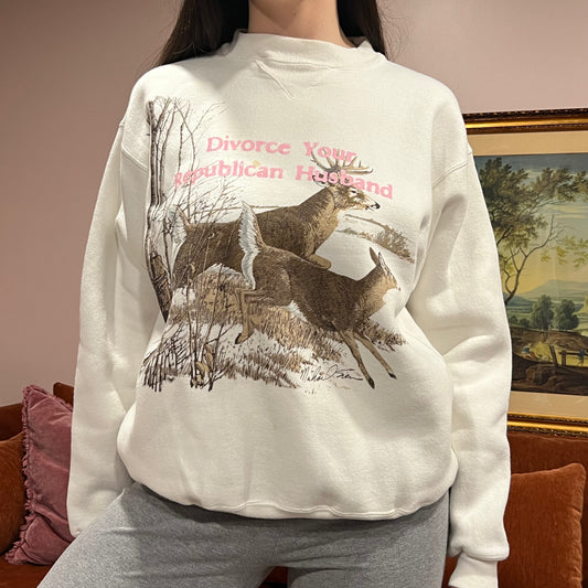 DIVORCE YOUR REPUBLICAN HUSBAND animal crewneck with pink text (L)