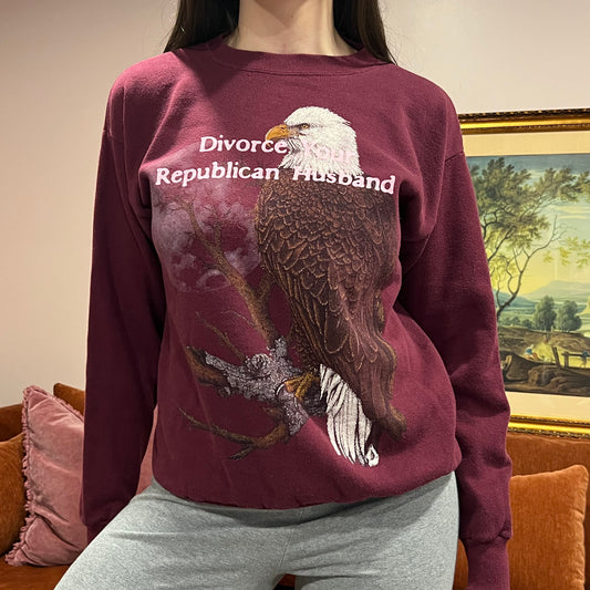 DIVORCE YOUR REPUBLICAN HUSBAND animal crewneck with pink text (M)
