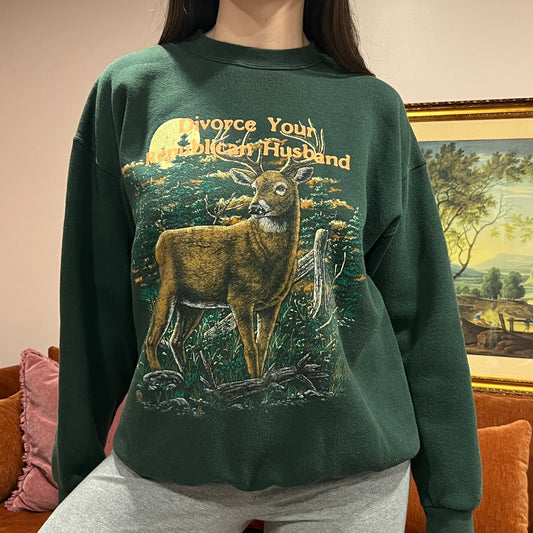 DIVORCE YOUR REPUBLICAN HUSBAND animal crewneck with orange text (L)