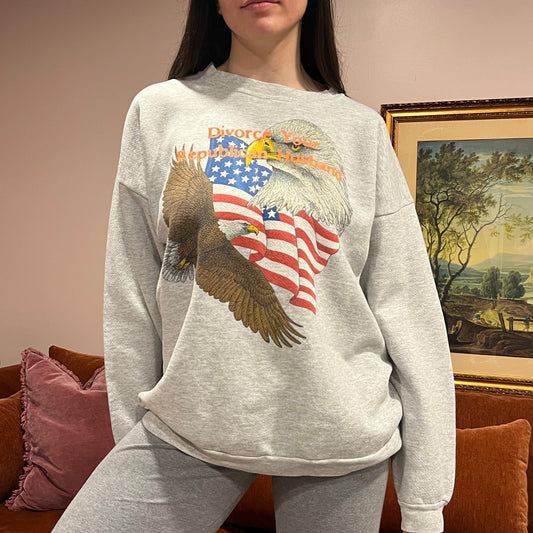 DIVORCE YOUR REPUBLICAN HUSBAND animal crewneck with orange text (XL)