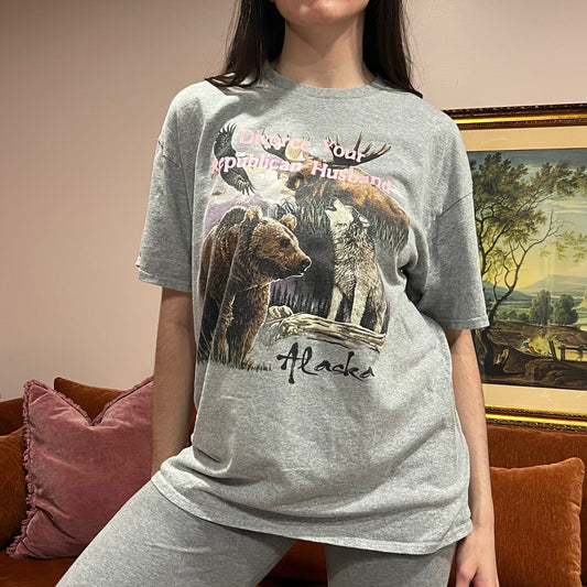 DIVORCE YOUR REPUBLICAN HUSBAND animal t-shirt with pink text (L)