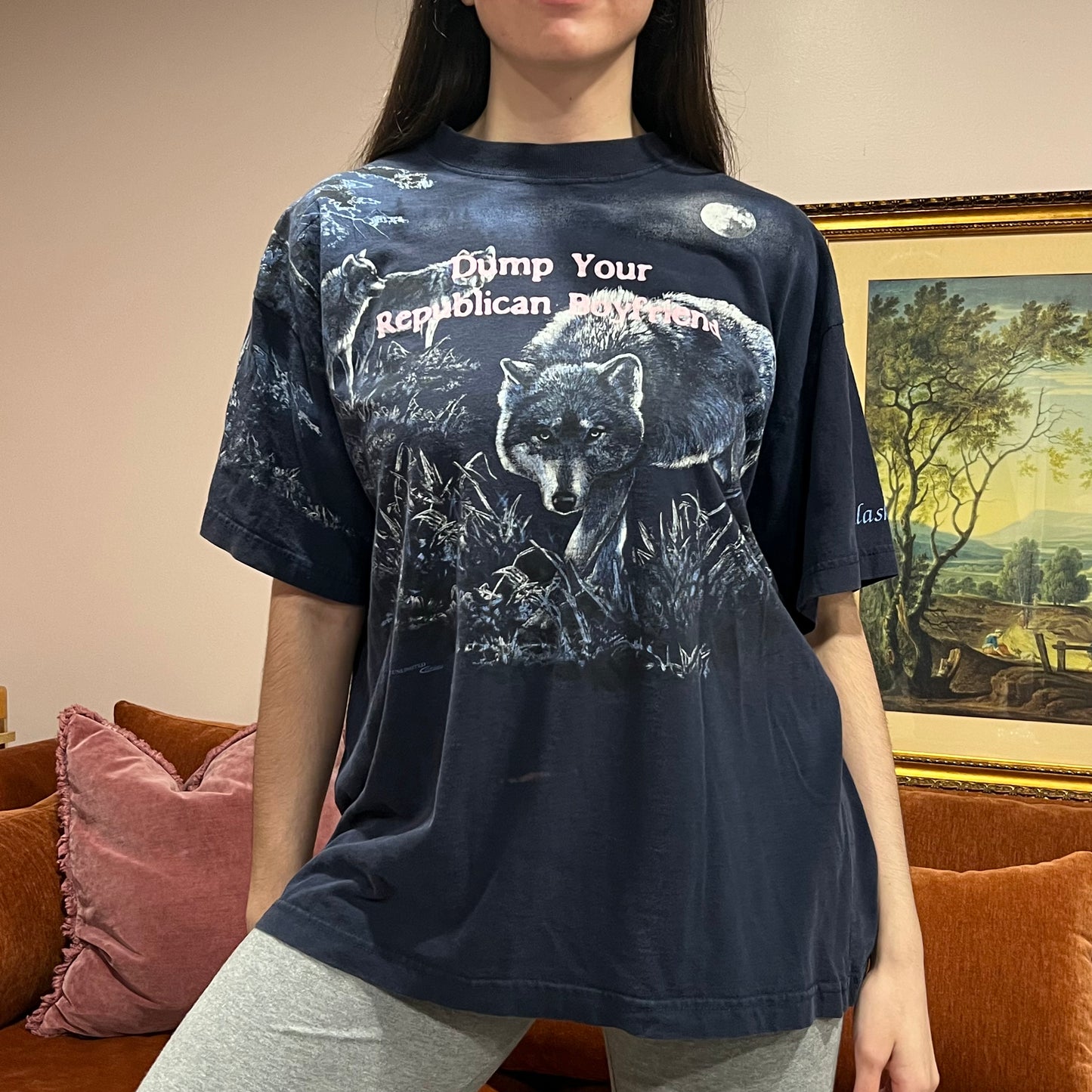 DUMP YOUR REPUBLICAN BOYFRIEND animal t-shirt with pink text (2XL)