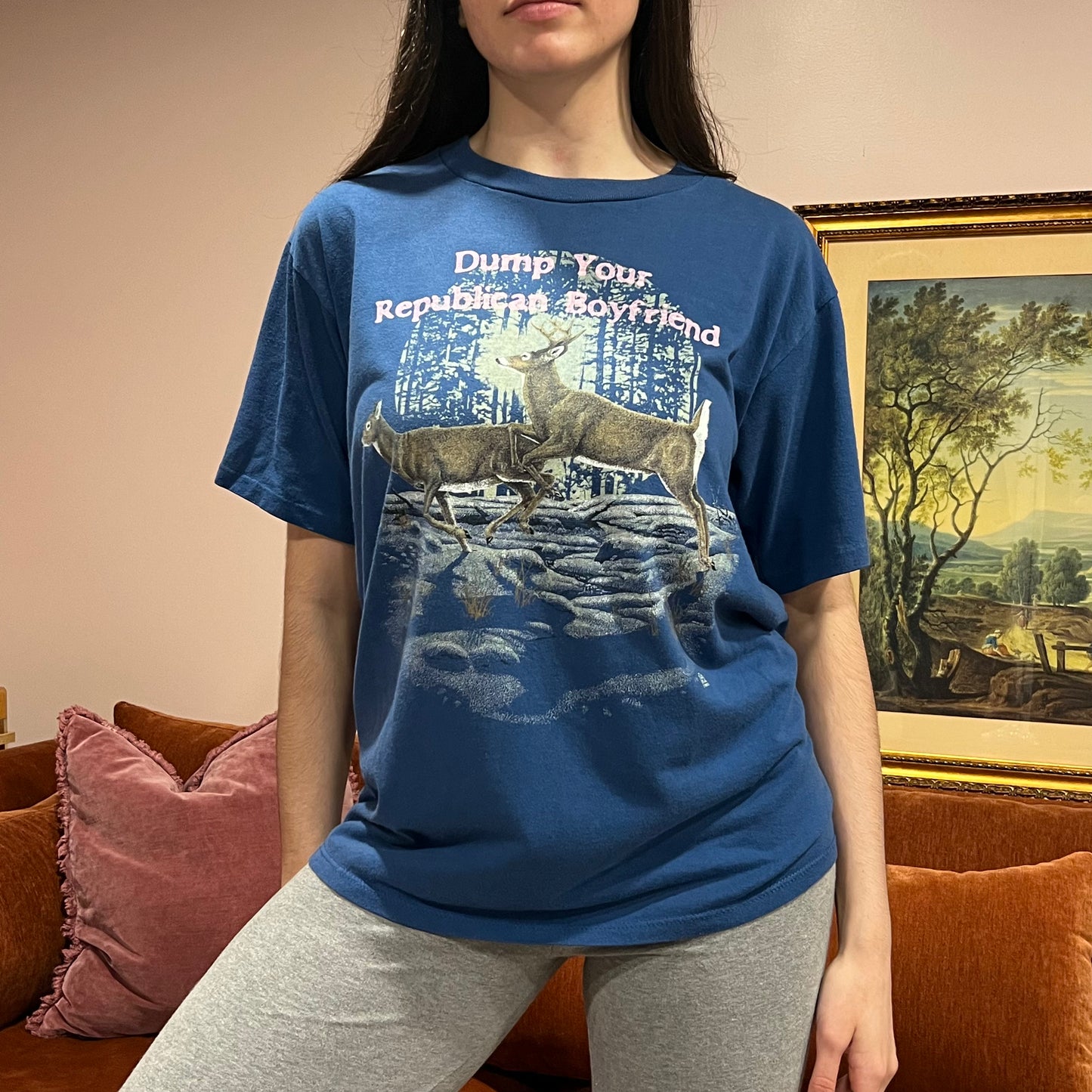 DUMP YOUR REPUBLICAN BOYFRIEND animal t-shirt with pink text (XL)