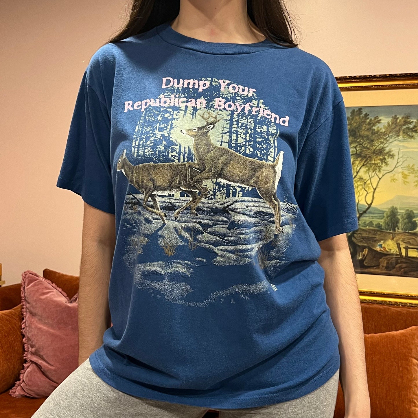 DUMP YOUR REPUBLICAN BOYFRIEND animal t-shirt with pink text (XL)