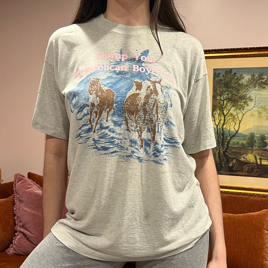 DUMP YOUR REPUBLICAN BOYFRIEND animal t-shirt with pink text (L)