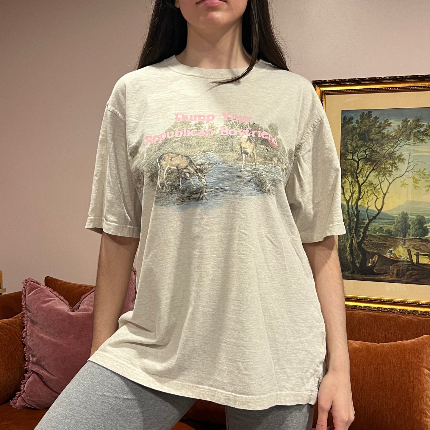DUMP YOUR REPUBLICAN BOYFRIEND animal t-shirt with pink text (XL)
