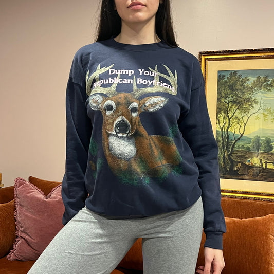 DUMP YOUR REPUBLICAN BOYFRIEND animal crewneck with pink text (L)