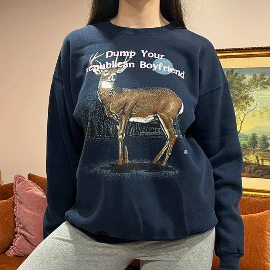 DUMP YOUR REPUBLICAN BOYFRIEND animal crewneck with pink text (XL)