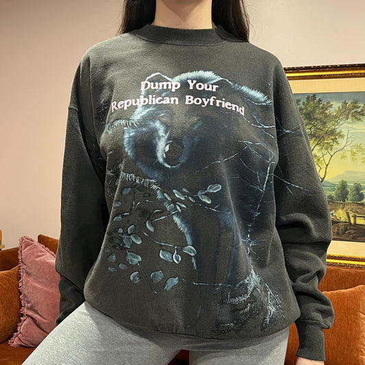 DUMP YOUR REPUBLICAN BOYFRIEND animal crewneck with pink text (XL)