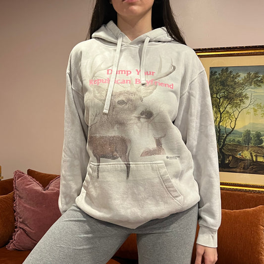 DUMP YOUR REPUBLICAN BOYFRIEND animal hoodie with pink text (M)