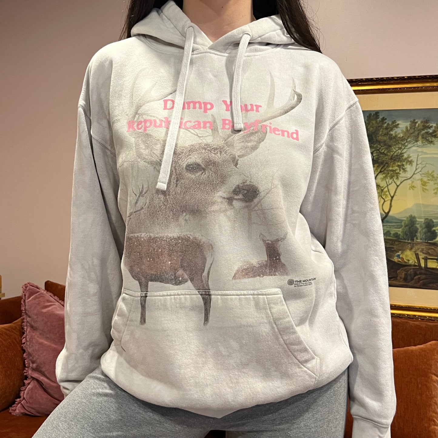 DUMP YOUR REPUBLICAN BOYFRIEND animal hoodie with pink text (M)