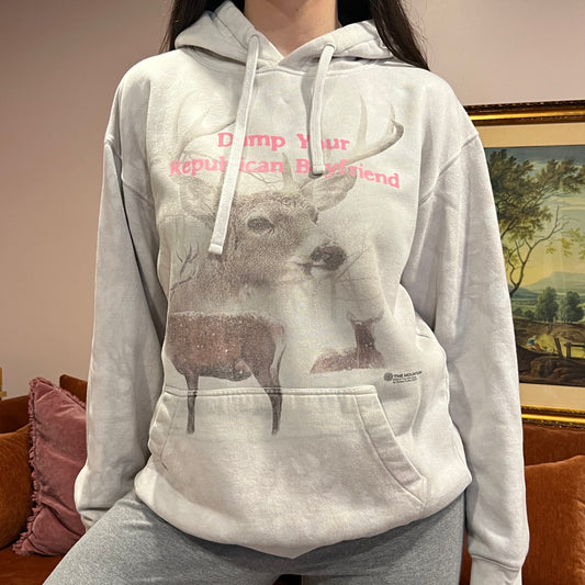 DUMP YOUR REPUBLICAN BOYFRIEND animal hoodie with pink text (M)