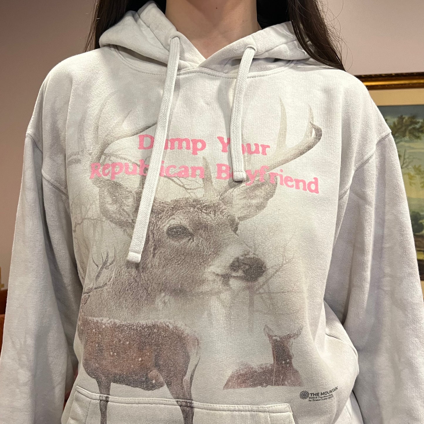 DUMP YOUR REPUBLICAN BOYFRIEND animal hoodie with pink text (M)