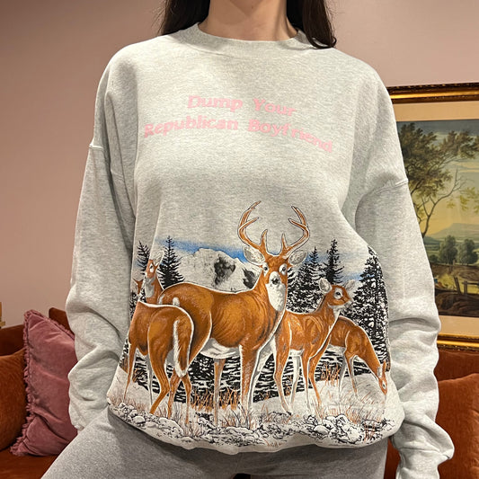 DUMP YOUR REPUBLICAN BOYFRIEND animal crewneck with pink text (XL)