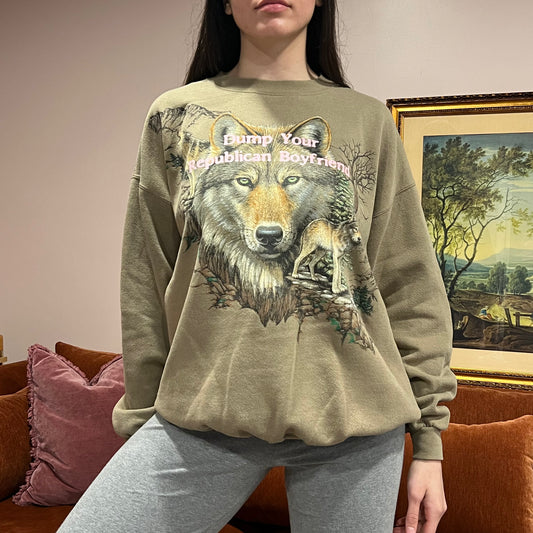 DUMP YOUR REPUBLICAN BOYFRIEND animal crewneck with pink text (XL)