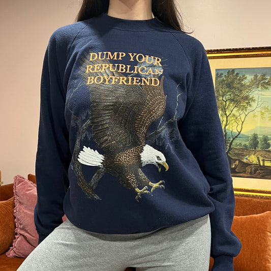 DUMP YOUR REPUBLICAN BOYFRIEND animal crewneck with orange text (L)