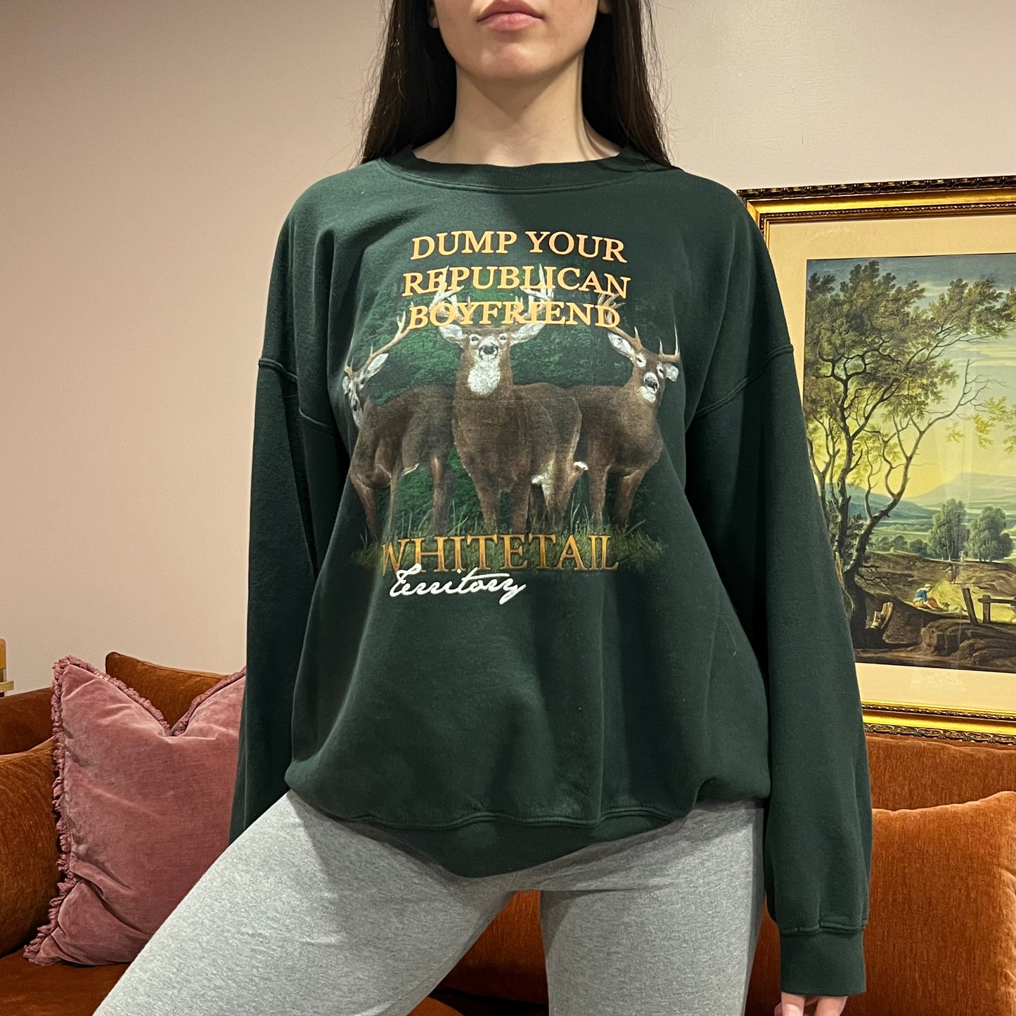 DUMP YOUR REPUBLICAN BOYFRIEND animal crewneck with orange text (XL)