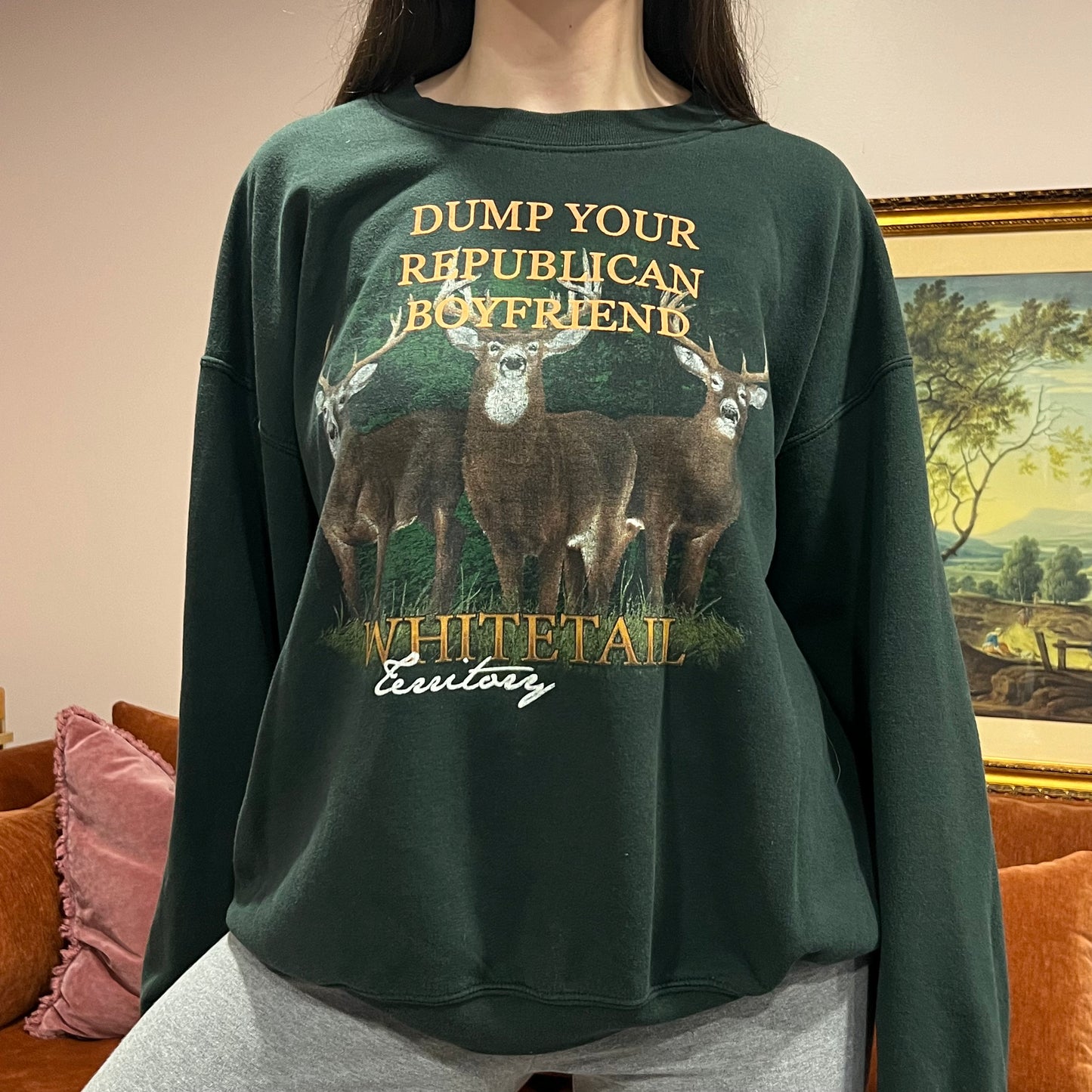 DUMP YOUR REPUBLICAN BOYFRIEND animal crewneck with orange text (XL)