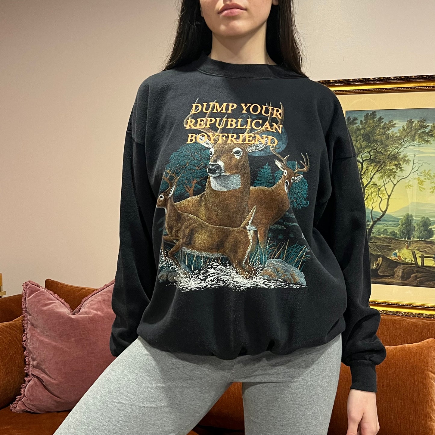 DUMP YOUR REPUBLICAN BOYFRIEND animal crewneck with orange text (XL)