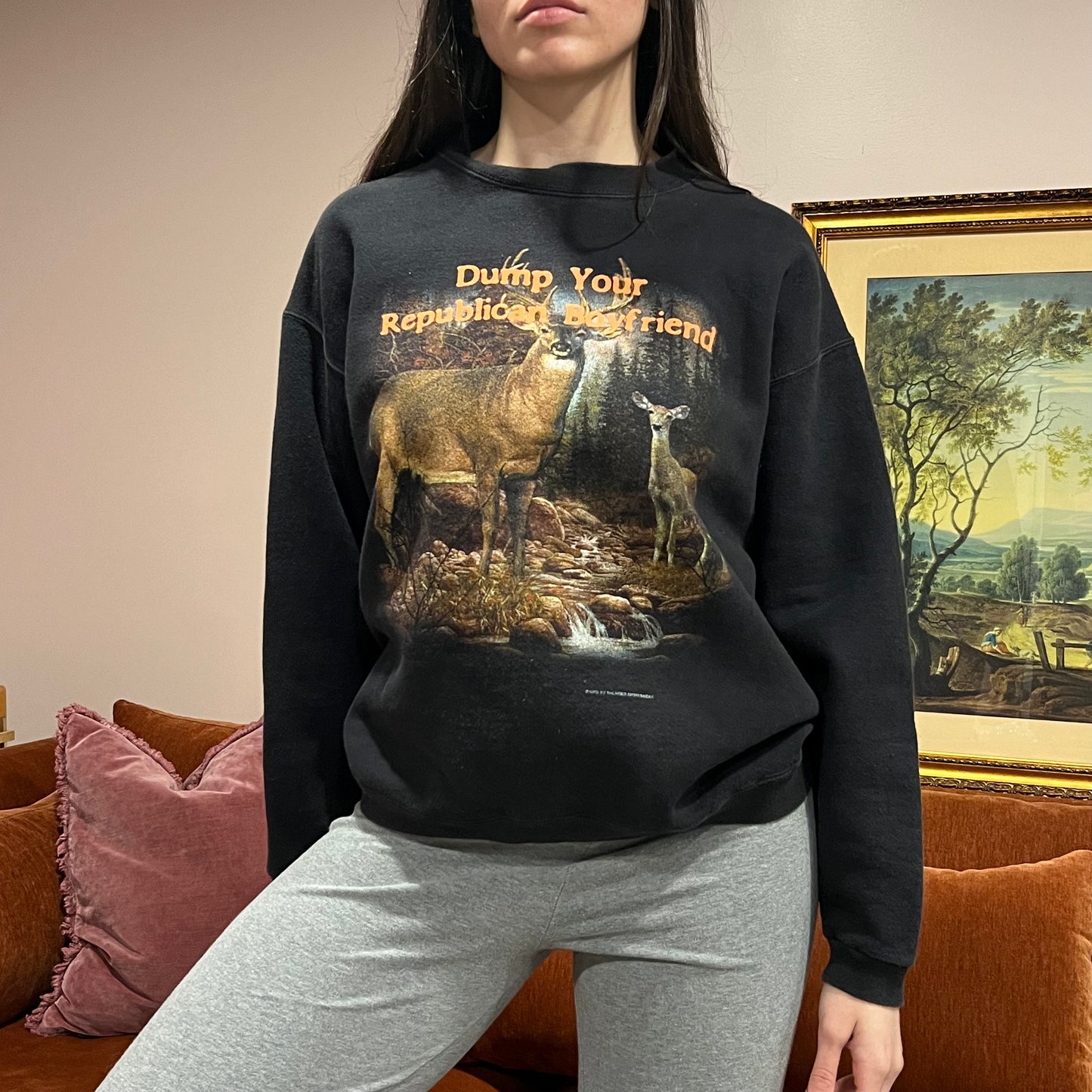 DUMP YOUR REPUBLICAN BOYFRIEND animal crewneck with orange text (L)
