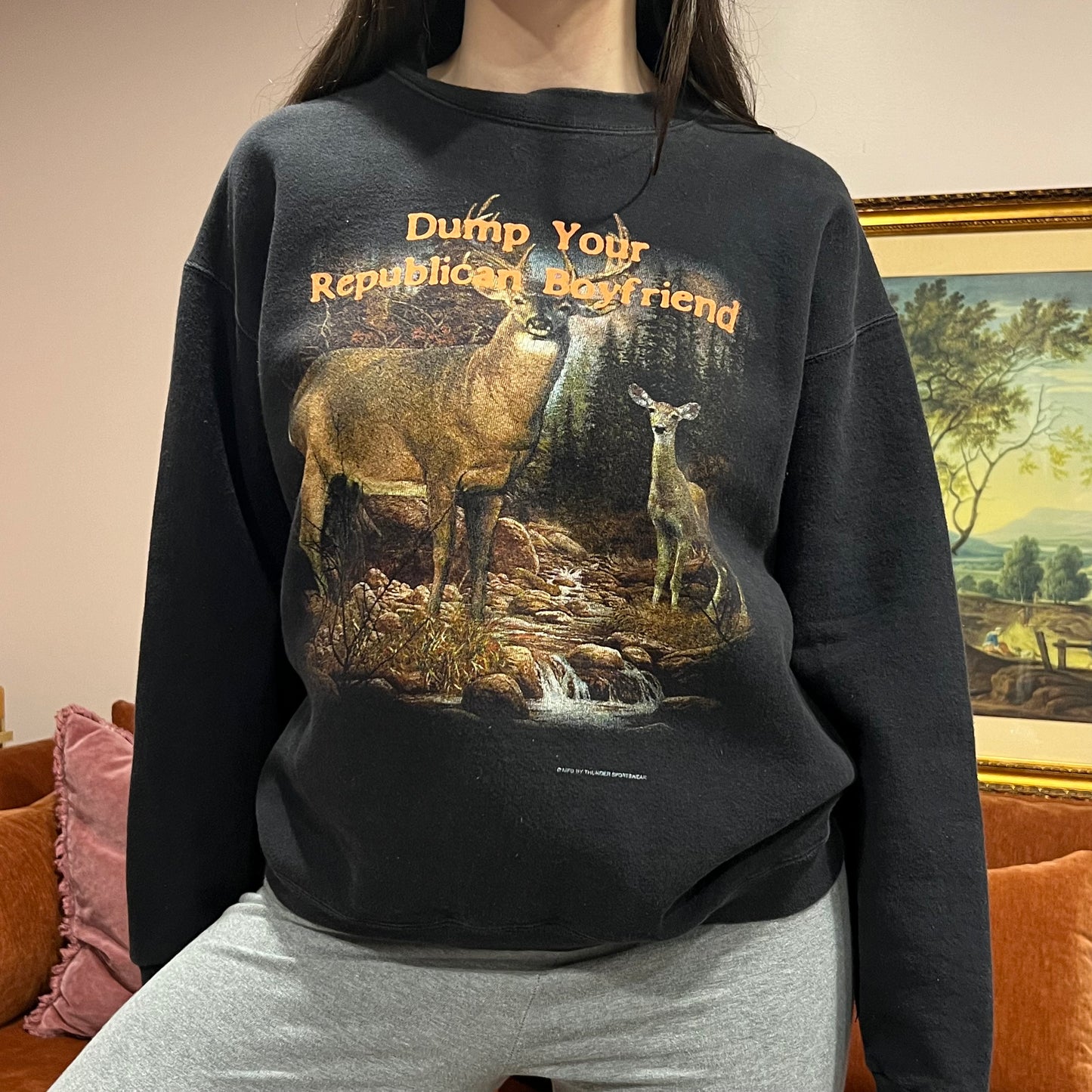 DUMP YOUR REPUBLICAN BOYFRIEND animal crewneck with orange text (L)