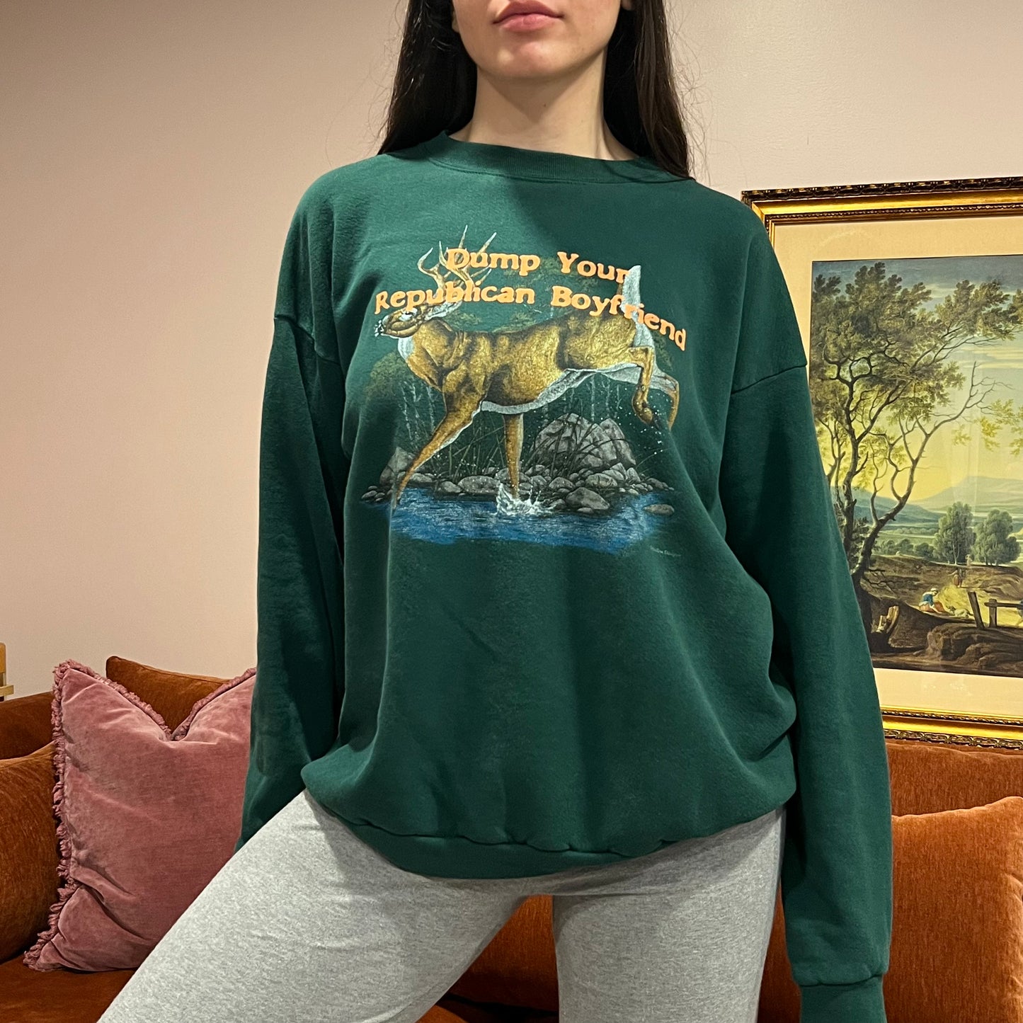 DUMP YOUR REPUBLICAN BOYFRIEND animal crewneck with orange text (XL)