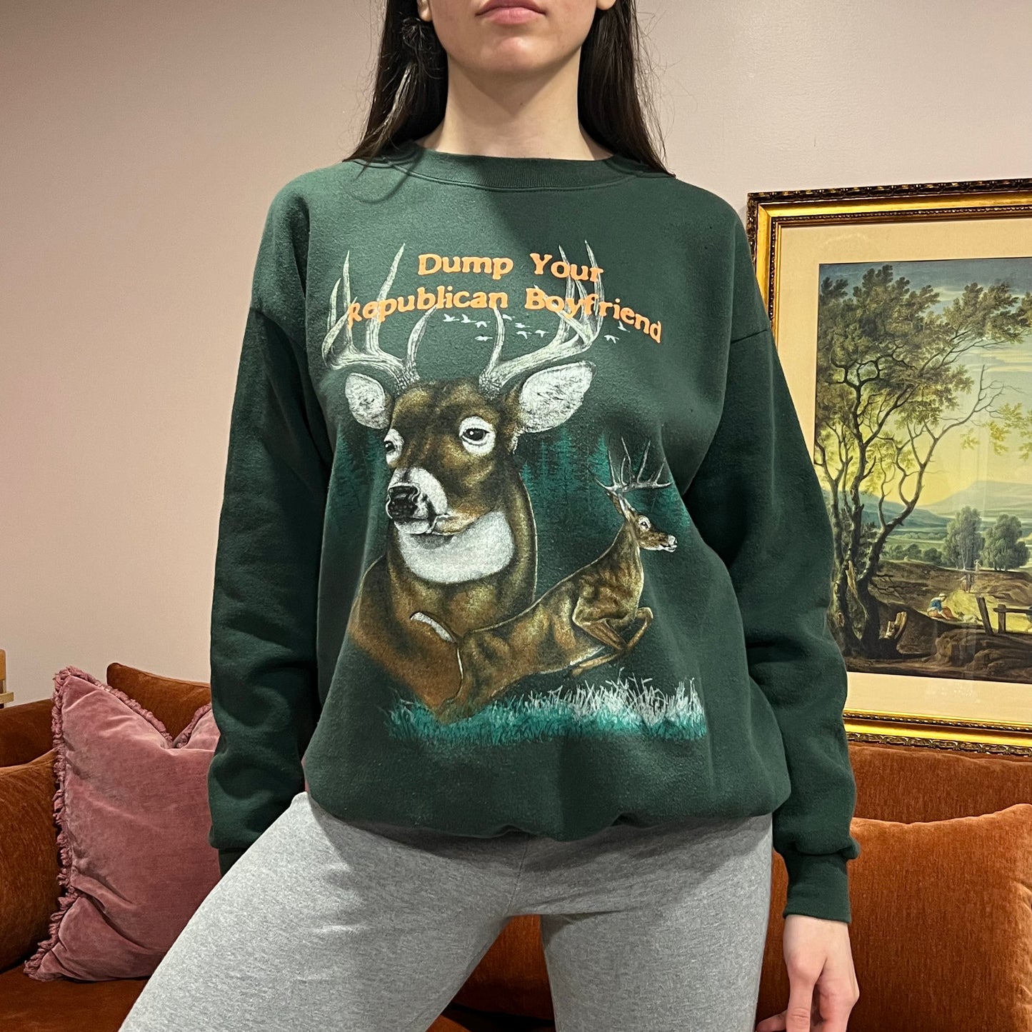 DUMP YOUR REPUBLICAN BOYFRIEND animal crewneck with orange text (XL)
