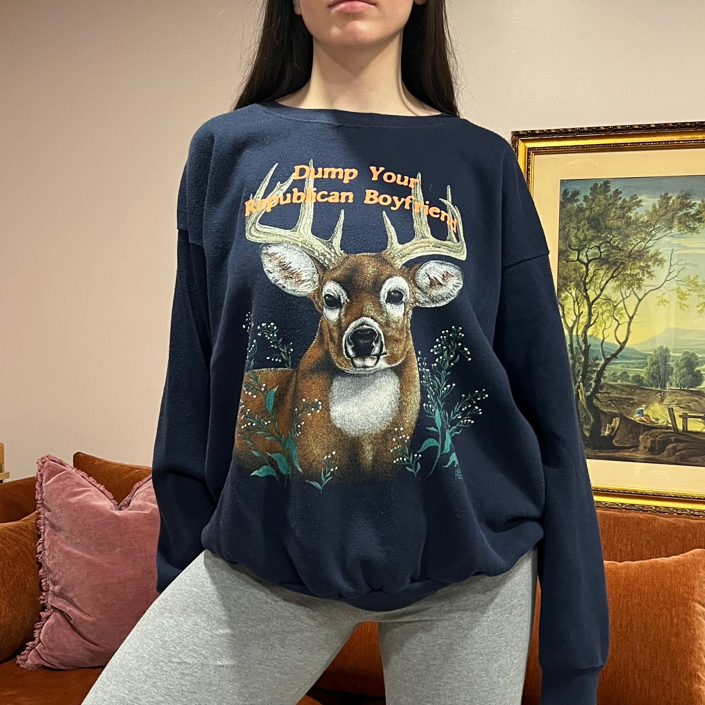 DUMP YOUR REPUBLICAN BOYFRIEND animal crewneck with orange text (XL)