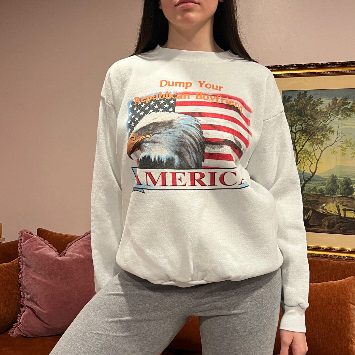 DUMP YOUR REPUBLICAN BOYFRIEND animal crewneck with orange text (XL)